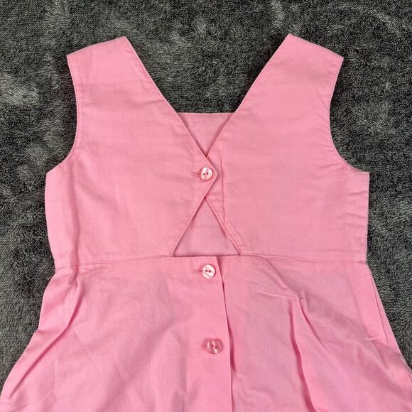 Vtg Just Friends Pink Embroidered Floral Sleeveless Dress Girls 5 Button Back - Picture 8 of 9